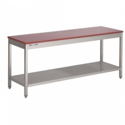 RVS Tafel met polyethyleen blad en RVS bodemschap 800 diep