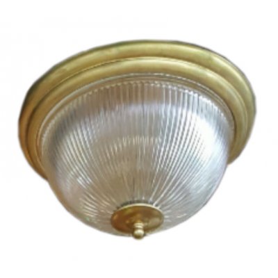 Showroommodel: Plafondlamp antiek messing met ribglas