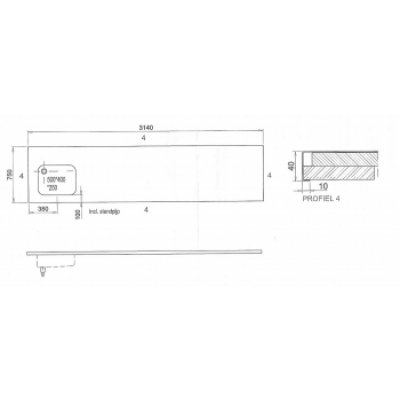 RVS Spoelblad 3140x750x40mm