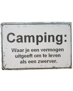 Camping waar je een vermogen uitgeeft reclamebord