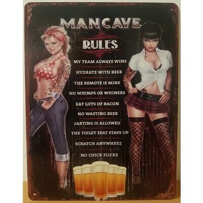 Mancave rules reclamebord