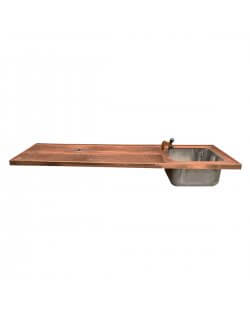 Occasion - Spoeltapblad koper 1740x585 mm met spoelkraan