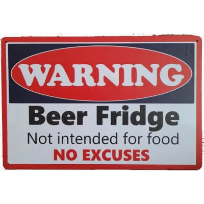 Warning Beer Fridge reclamebord